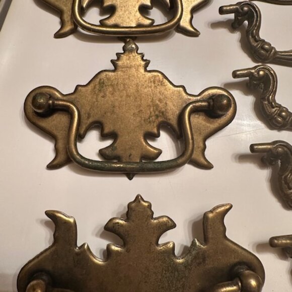 Genuine Antique Brass Cabinet Drawer Pulls with Screws - Picture 3 of 7